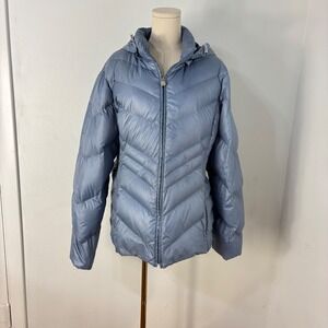 Outdoorsy Down Puffer Coat Hooded Zip Up Quilted Dusk Blue Preston & York Size L